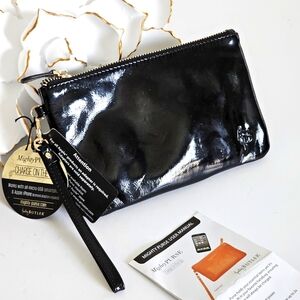 Handbag Butler Purse Glossy Black Patent Leather Mighty Purse Wrist Wallet NEW